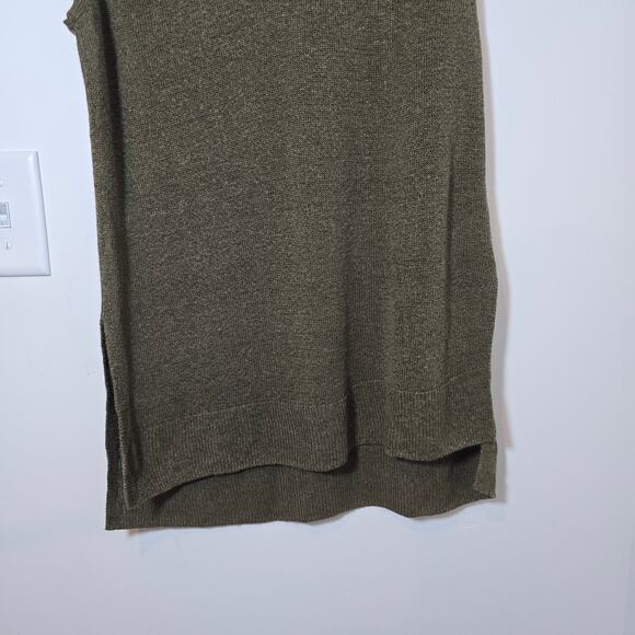 Lucky Brand V-Neck Sweater Vest Size M Olive Green Linen Blend Side Slits Boho - Picture 3 of 8